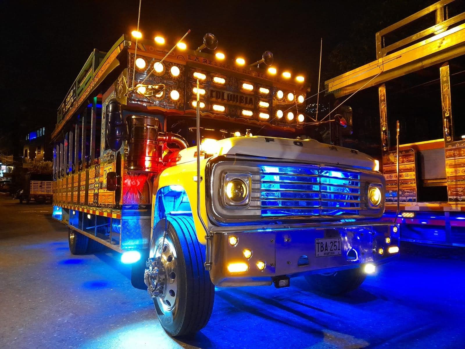 chiva rumbera with its lights on